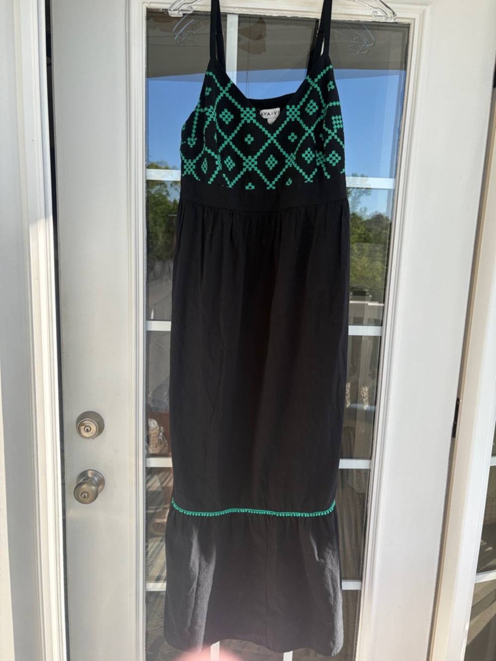 Black Maxi Dress with Green Embroidered Bodice